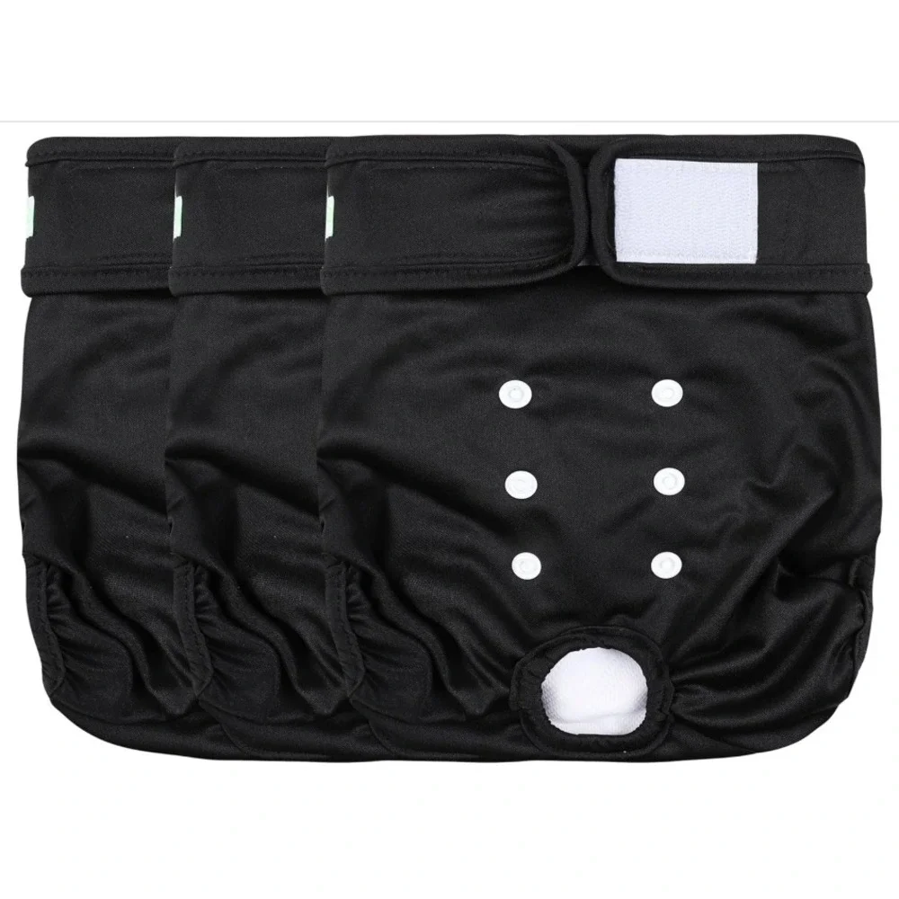 3pc Wegreeco Reusable‎ Female Dog Diapers Sz Medium Heat Period Black Solid Pee